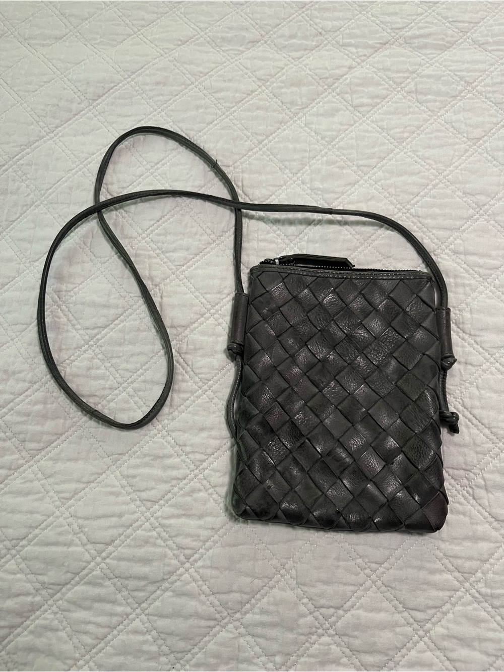 Latico Milly Woven Gray Leather Crossbody Bag